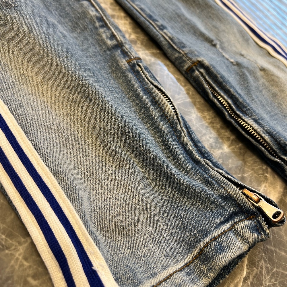 Blue Denim Jeans with Side Stripes